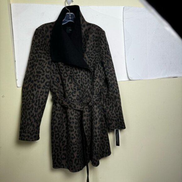 Tahari NEW Ella Leopard Animal Print Wrap Coat Wool Belt Shawl Jacket Pockets XL - Picture 9 of 16